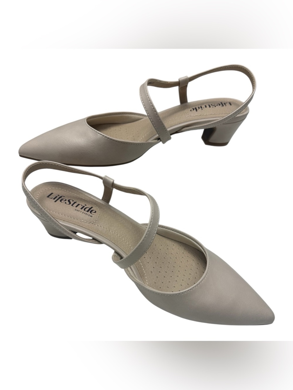 Life Stride Beige Slingback Low Heel Pumps size 6.5